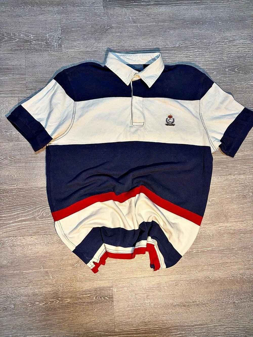 Chaps Men's Color Block Polo in Navy & White
